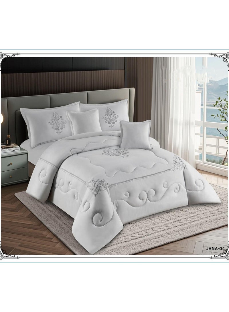 إينفينيتي مفرش صيفي فاخر نفرين – 6 قطع – لحاف مطرز ناعم 220×240 سم – شرشف مغاط كامل دائري 200×200×30 سم - Image 2